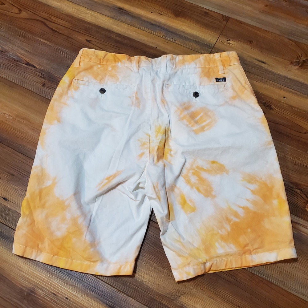 Free Planet Mens Orange White Tie Dye Organic Cotton Chino Shorts‎ Size 34